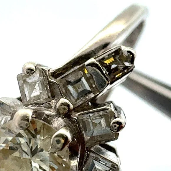 Designer 14K White Gold White Diamond Unique Floral Halo Cluster Engagement Ring